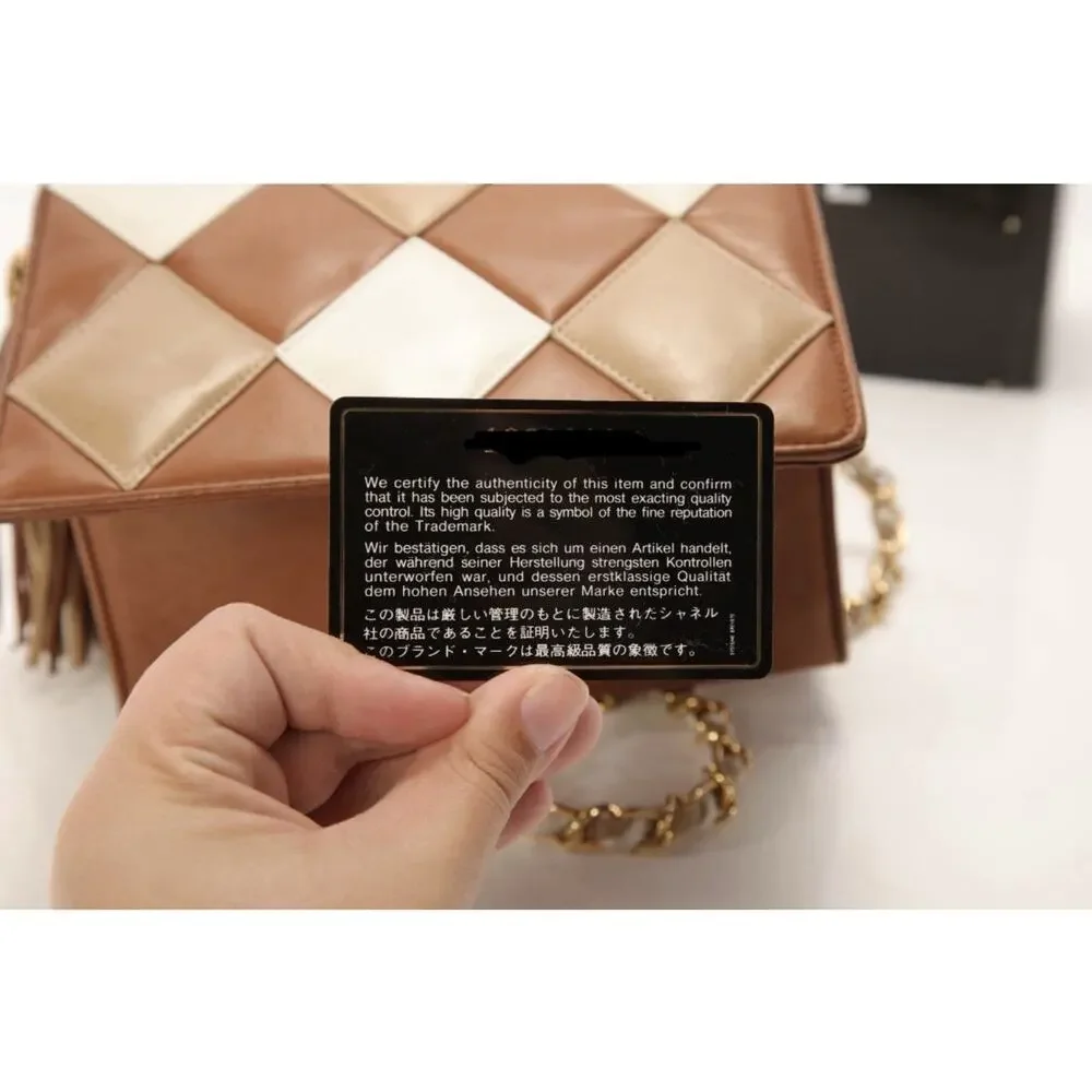 Chanel VINTAGE Arlequin Patchwork Tassel Flap Bag Brown Box Card 1-Series A1700